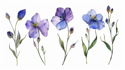 Delicate Floral Elements on Watercolor Background Generative AI