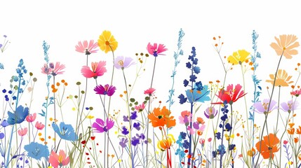 Fototapeta premium Vibrant Floral Meadow Illustration on White Background Generative AI