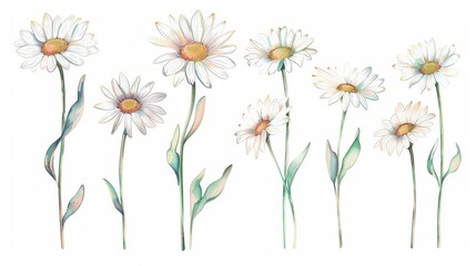 Fototapeta premium Whimsical Hand Drawn Daisy Bouquet on White Background Generative AI