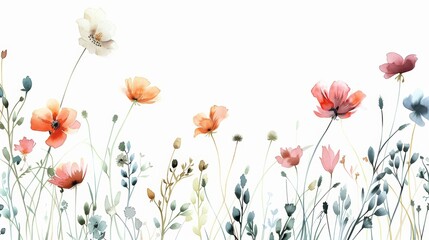 Watercolor Flowers on White Background Generative AI