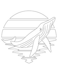 Whale Coloring Page. Aquatic Animal Coloring Page for Kids Who Love Underwater Sea Animals, Marine Life, and Sea Life