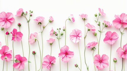 Fototapeta premium Pink Floral Pattern on White Background Generative AI