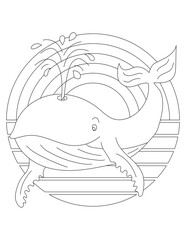 Whale Coloring Page. Aquatic Animal Coloring Page for Kids Who Love Underwater Sea Animals, Marine Life, and Sea Life