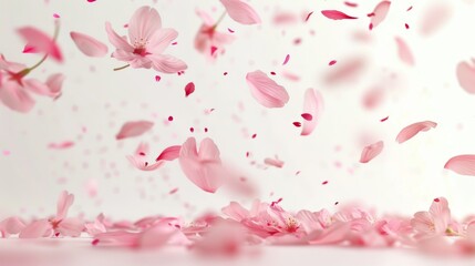 Delicate Pink Cherry Blossom Petals Falling Generative AI
