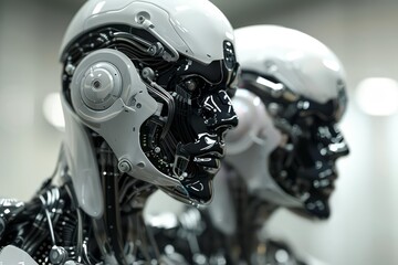 Fototapeta premium Humanmachine hybrids integrate biological and technological elements, enhancing human capabilities beyond natural limits, a fusion background concept