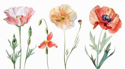 Watercolor Flowers on White Background Generative AI