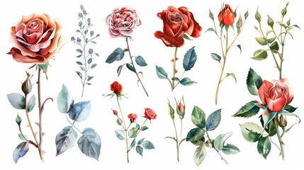 Watercolor Roses and Garden Flowers Botanic Illustration Generative AI
