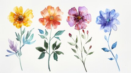 Vibrant Floral Blooms on White Background Generative AI