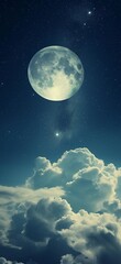 Fototapeta na wymiar a full moon is above the clouds in the night sky