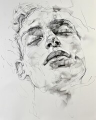 The expression of deep emotions is elegantly portrayed in a handsketched portrait, revealing layers of complexity and human experience draw concept