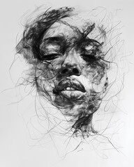 The expression of deep emotions is elegantly portrayed in a handsketched portrait, revealing layers of complexity and human experience draw concept