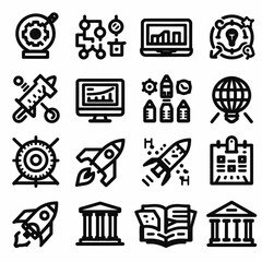 outline project icon set silhouette vector illustration white background. project, startup, management, business. Editable stroke. Outline icon collection