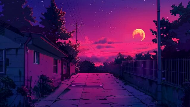 Animated city background at night. looping time-lapse video