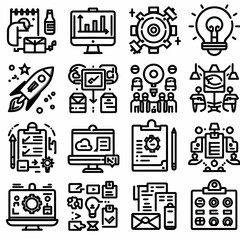 outline project icon set silhouette vector illustration white background. project, startup, management, business. Editable stroke. Outline icon collection