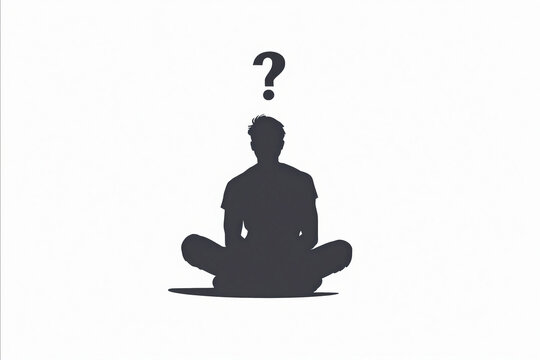 recommend clip art: A man is sitting cross legged on the floor with his hands on his knees. He is looking up at the ceiling with a question mark on his forehead