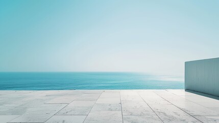 a large open space with a view of the ocean and sky in the background