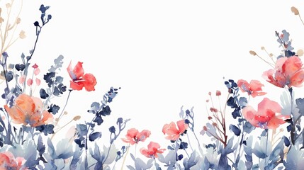 Delicate Floral Border on White Background Generative AI