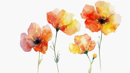Delicate Watercolor Flowers on White Background Generative AI
