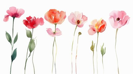 Delicate Watercolor Flowers on White Background Generative AI