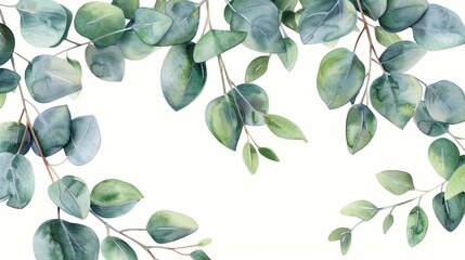 Elegant Floral Card with Eucalyptus Leaves on White Background Generative AI