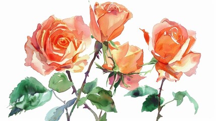 Delicate Watercolor Roses on White Background Generative AI