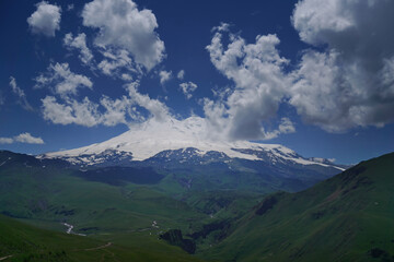 Mount Elbrus and clouds Caucasus mountains