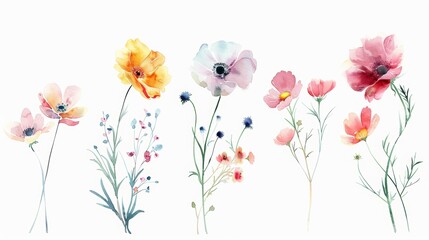 Vibrant Spring Florals on White Background Generative AI