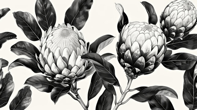 Monochromatic Floral Artwork with Prothea Flowers