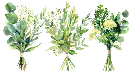 Naklejka premium Delicate Floral Bouquets on White Background Generative AI