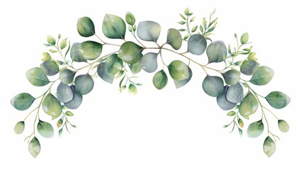 Elegant Wreath with Fresh Eucalyptus on White Background Generative AI