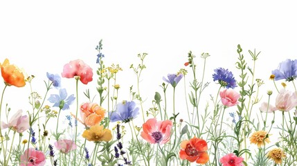 Vibrant Wildflower Garden on White Background Generative AI