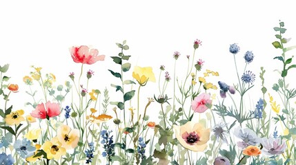 Vibrant Wildflower Garden on White Background Generative AI