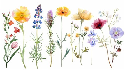 Obraz premium Vibrant Wildflower Bouquet on White Background Generative AI