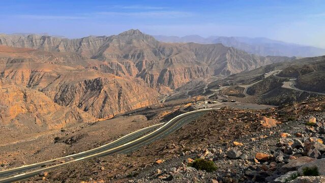 jebel jais road view from top. High quality 4k footage
