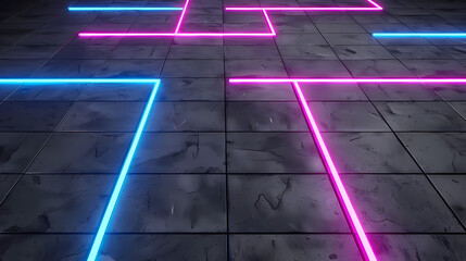 Neon Lights Forming a Tic-Tac-Toe Pattern on a Concrete Floor