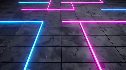 Fotobehang Neon Lights Forming a Tic-Tac-Toe Pattern on a Concrete Floor © Artistic Visions