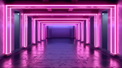 Fotobehang Futuristic Neon-Lit Corridor at Night © Artistic Visions