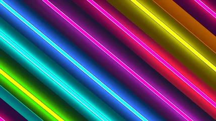 Fotobehang Vibrant Diagonal Neon Light Stripes on a Dark Background © Artistic Visions