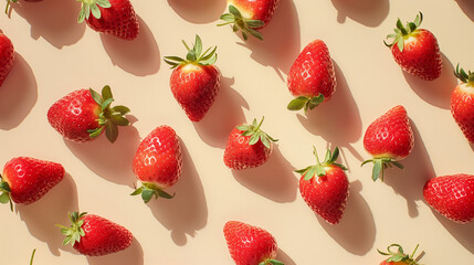 Creative Composition of Abstract Strawberry Flat lay on Soft Peachy Yellow Background