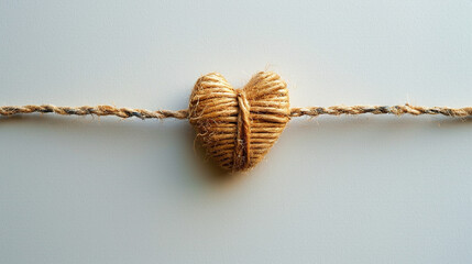 string rope knitted heart on white background , space for text , cards , banners , wallpaper portraits , 