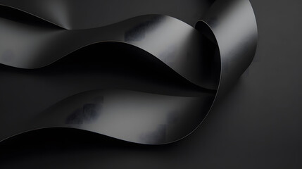 Abstract black satin ribbon with elegant curves and soft shadows. Perfect for luxury background, minimalist design elements, or sophisticated wallpaper with copy space
