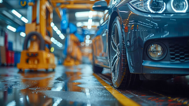 Interior of a modern car repair station. Auto service industry