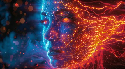 Human-AI Fusion Profile - Future Tech Concept Art - obrazy, fototapety, plakaty
