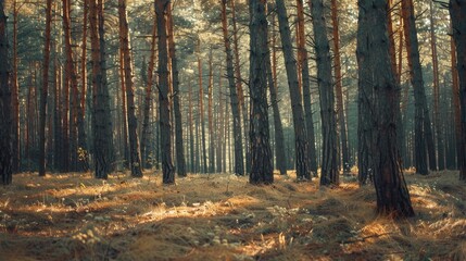 Lovely pine forest during the spring season