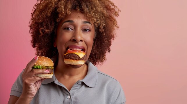 Woman Grimacing with a Burger