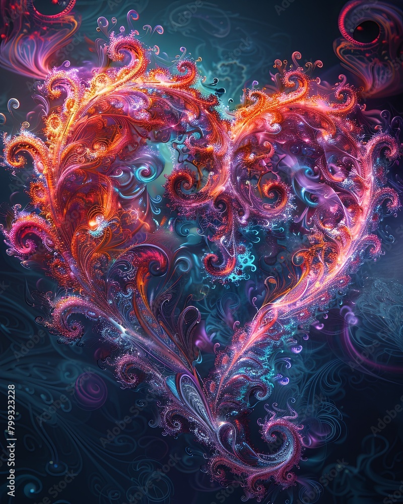 Poster Vibrant Fractal Heart Shape Pattern