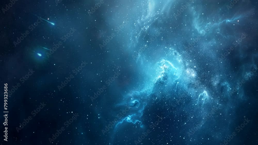 Wall mural animated blue galaxy background in the night sky. looping time-lapse video