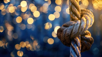 infinity knot rope on yellow bokeh lights background