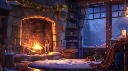 A cozy fireplace crackling with warmth on a cold winter's night.
