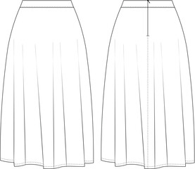 zippered a-line flared midi basic skirt template technical drawing flat sketch cad mockup fashion woman design style model

